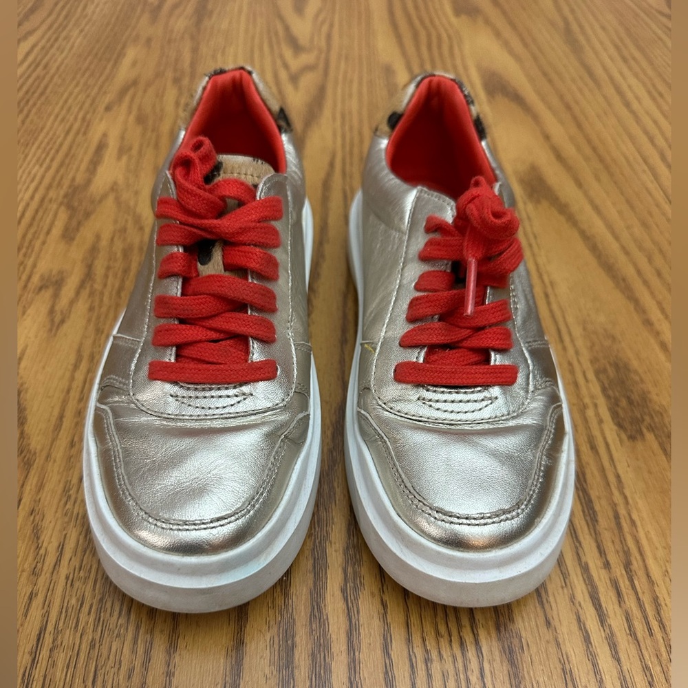 Cole Haan Grand Series Gold Sneakers with Red Laces and Leopard accents